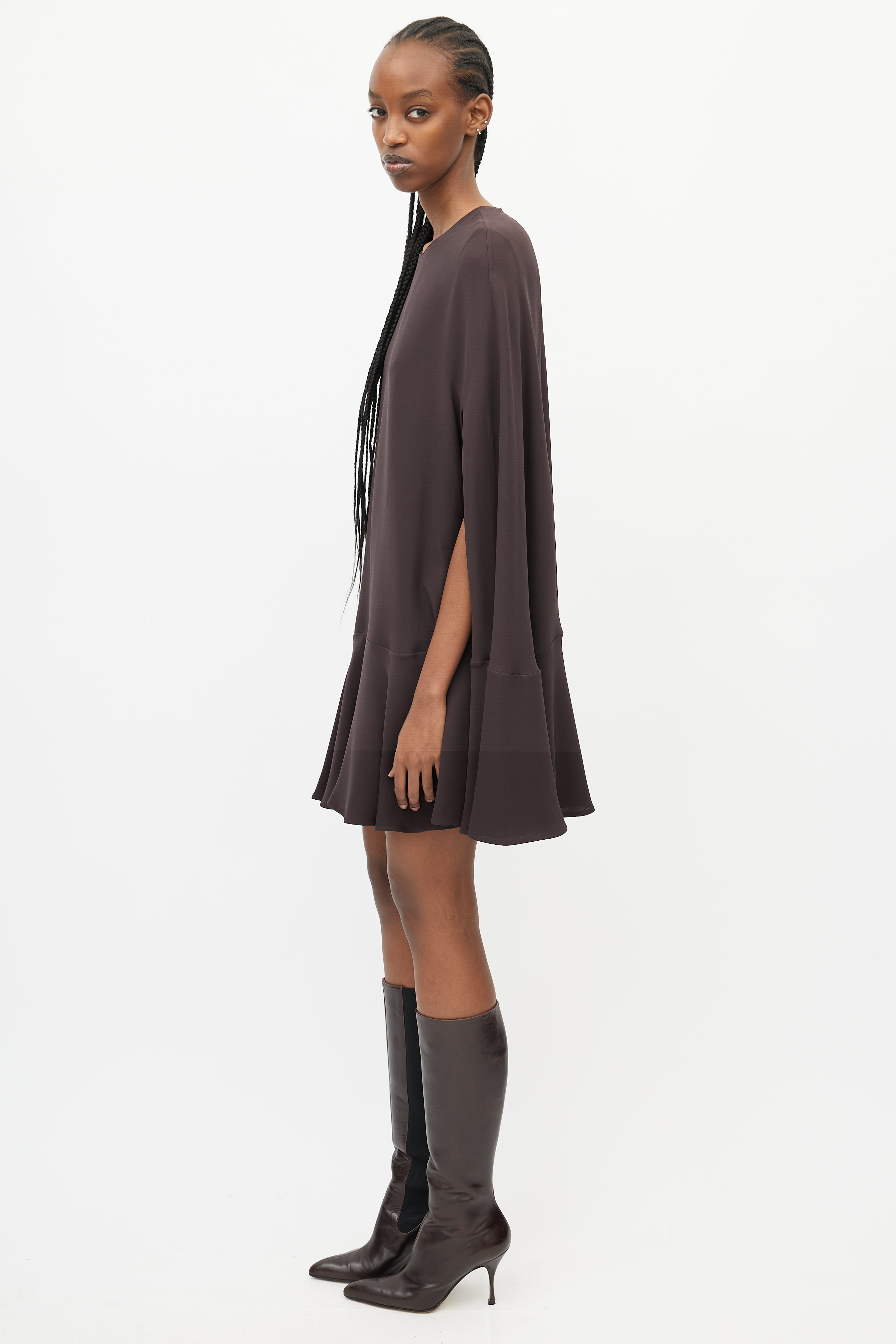 Valentino // Brown Silk Ruffled Cape Dress – VSP Consignment