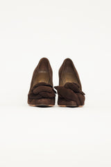 Valentino Brown Suede Flower Toe Pump