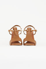 Valentino Brown Leather Rockstud Block Heel