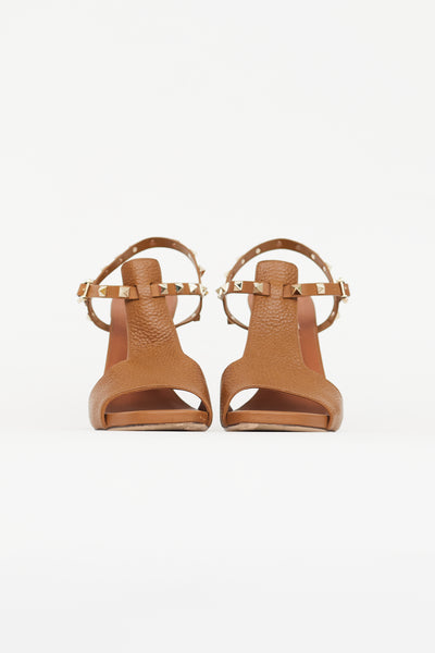 Valentino // Brown Leather Rockstud Block Heel – VSP Consignment