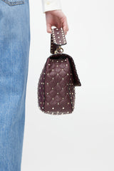 Valentino Burgundy & Gold Rockstud Quilted Leather Bag