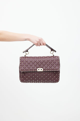 Valentino Burgundy & Gold Rockstud Quilted Leather Bag