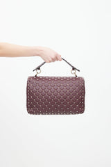 Valentino Burgundy & Gold Rockstud Quilted Leather Bag