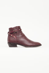 Valentino Burgundy Leather & Rockstud Ankle Boot