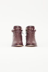 Valentino Burgundy Leather & Rockstud Ankle Boot