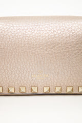 Valentino Champagne Metallic Leather Rockstud Flap Bag