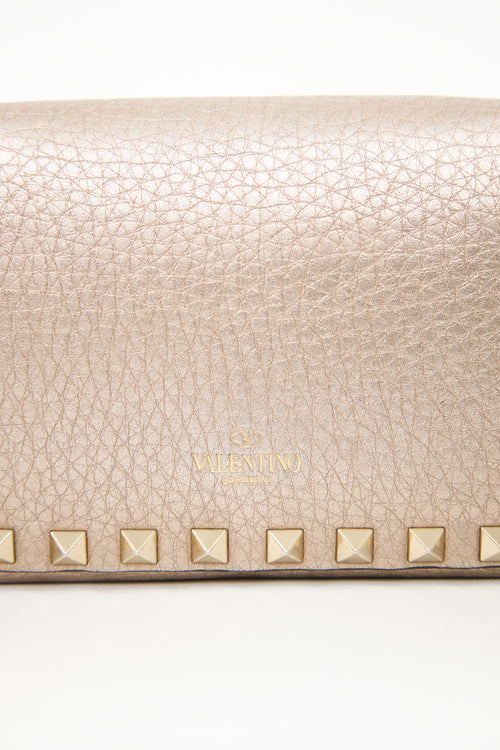 Valentino Champagne Metallic Leather Rockstud Flap Bag