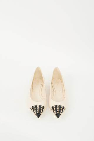 Valentino Cream & Black Leather Rockstud Pointed Toe Flat