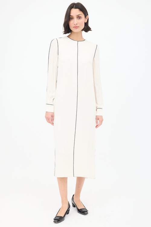 Valentino Cream & Black Silk Belted Midi Dress