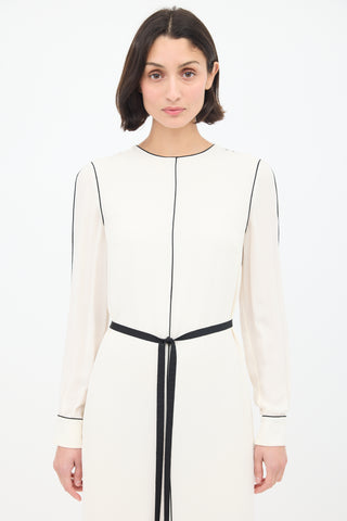 Valentino Cream & Black Silk Belted Midi Dress