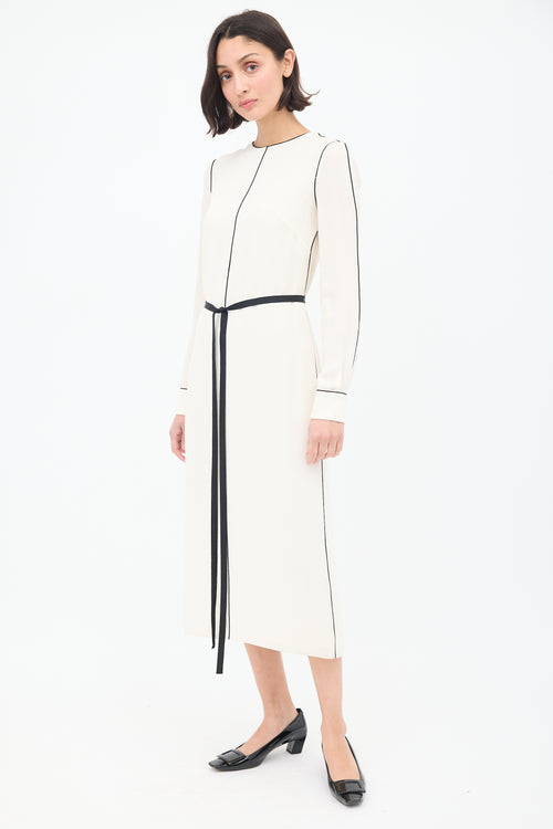 Valentino Cream & Black Silk Belted Midi Dress