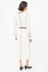 Valentino Cream & Black Silk Belted Midi Dress