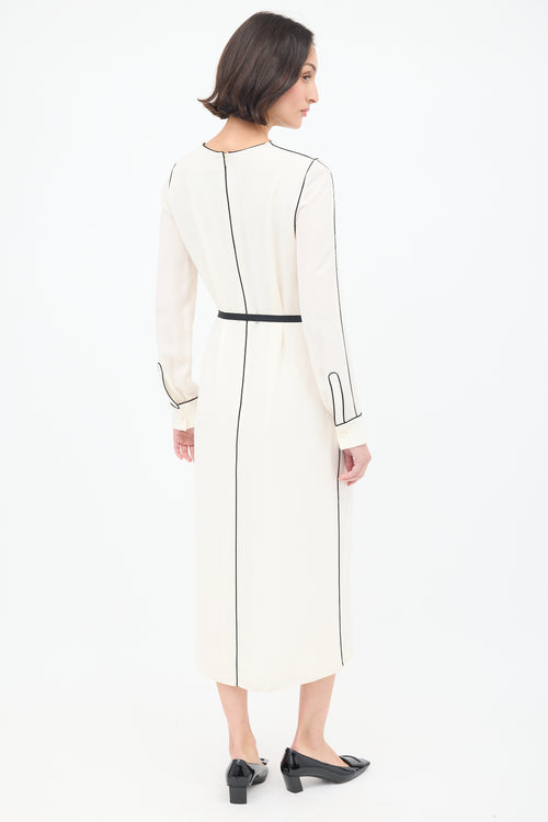 Valentino Cream & Black Silk Belted Midi Dress