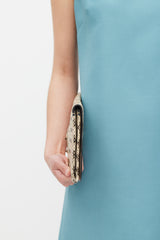 Valentino Beige & Black Textured Leather Rockstud Hardware Clutch
