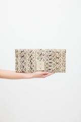 Valentino Beige & Black Textured Leather Rockstud Hardware Clutch