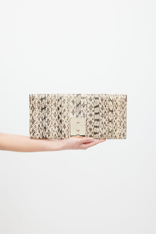 Valentino Beige & Black Textured Leather Rockstud Hardware Clutch