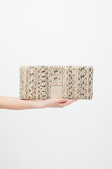 Valentino Beige & Black Textured Leather Rockstud Hardware Clutch