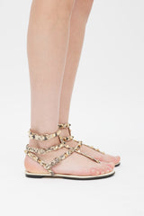 Valentino Cream & Grey Textured Leather Rockstud Caged Sandal