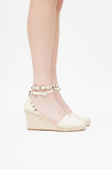 Valentino Cream Leather Rockstud Espadrille Wedge