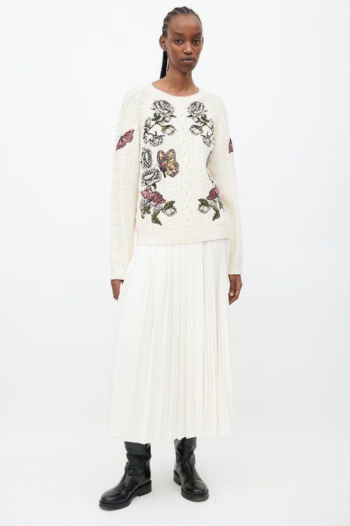 Valentino Cream & Multicolour Floral Cableknit Sweater