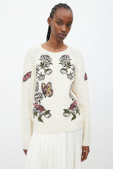 Valentino Cream & Multicolour Floral Cableknit Sweater