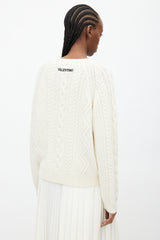 Valentino Cream & Multicolour Floral Cableknit Sweater