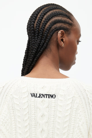 Valentino Cream & Multicolour Floral Cableknit Sweater