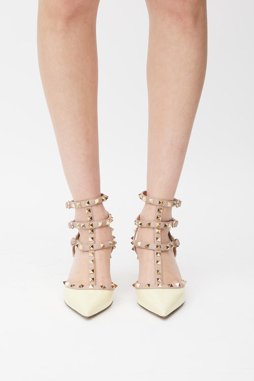 Valentino Cream & Pink Rockstud 65 Pump