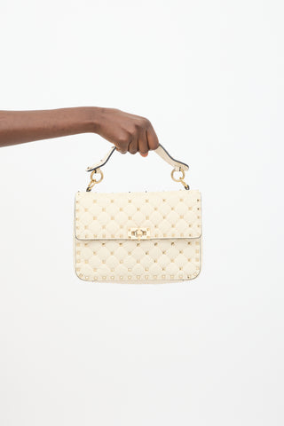 Valentino Cream Quilted Leather Rockstud Flap Bag