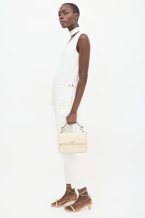 Valentino Cream Quilted Leather Rockstud Flap Bag