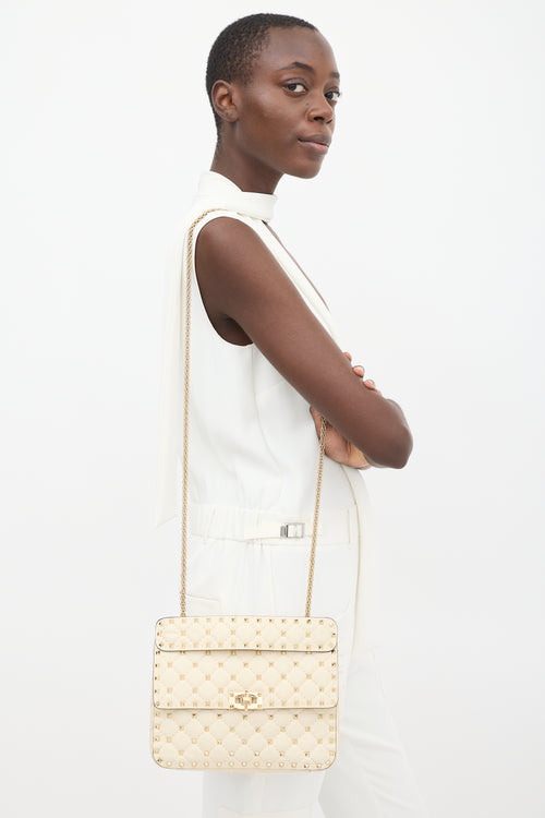 Valentino Cream Quilted Leather Rockstud Flap Bag