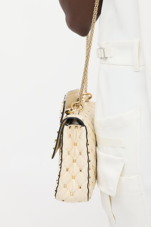 Valentino Cream Quilted Leather Rockstud Flap Bag