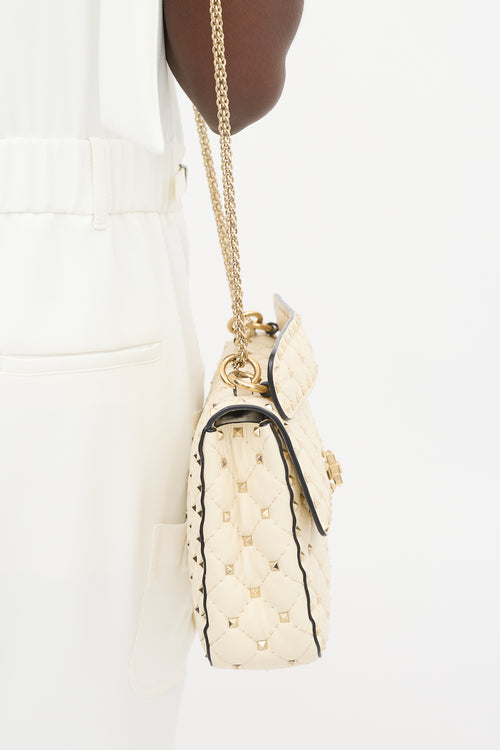 Valentino Cream Quilted Leather Rockstud Flap Bag