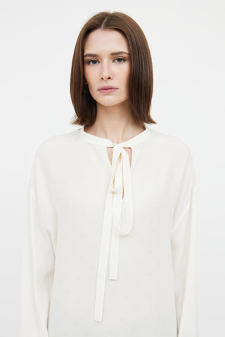 Valentino Cream Silk Logo Necktie Blouse