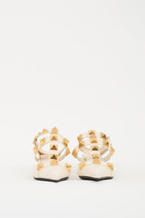 Valentino Cream & Gold Leather Roman Stud Low Heel