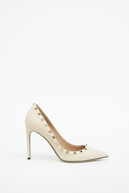 Valentino Cream Grained Leather Rockstud Pump