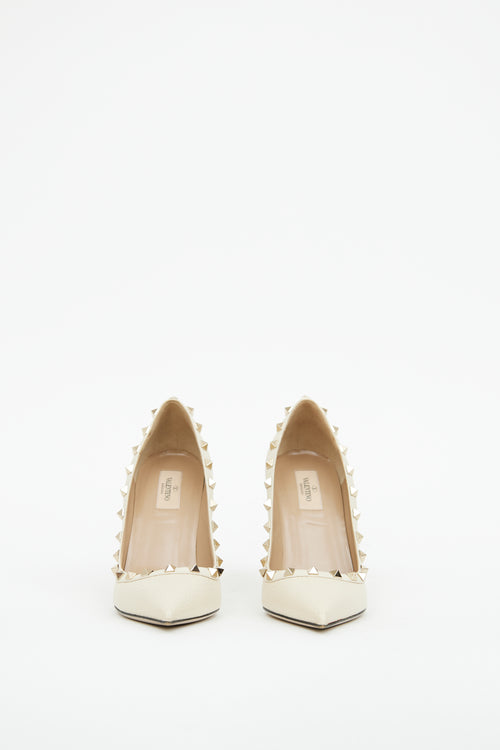 Valentino Cream Grained Leather Rockstud Pump