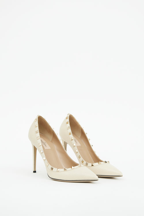 Valentino Cream Grained Leather Rockstud Pump