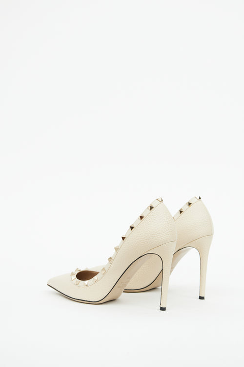 Valentino Cream Grained Leather Rockstud Pump