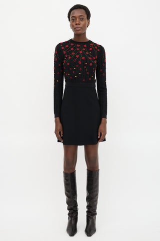 Valentino Floral Embroidered Flare Dress