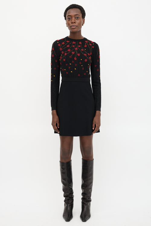 Valentino Floral Embroidered Flare Dress