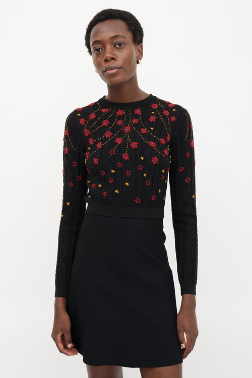 Valentino Floral Embroidered Flare Dress