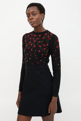 Valentino Floral Embroidered Flare Dress