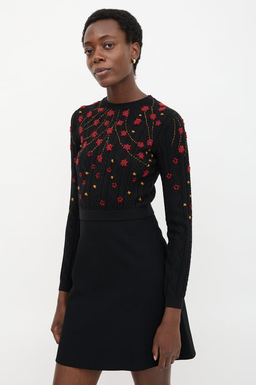 Valentino Floral Embroidered Flare Dress