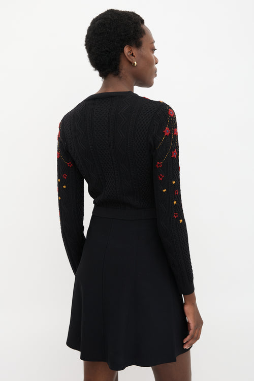 Valentino Floral Embroidered Flare Dress