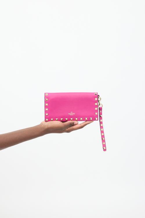 Valentino Fuchsia Leather Rockstud Long Bifold Wallet