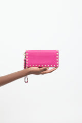 Valentino Fuchsia Leather Rockstud Long Bifold Wallet
