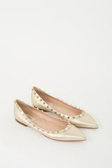 Valentino Gold Leather Rockstud Ballet Flat