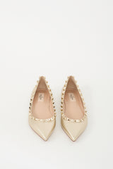 Valentino Gold Leather Rockstud Ballet Flat
