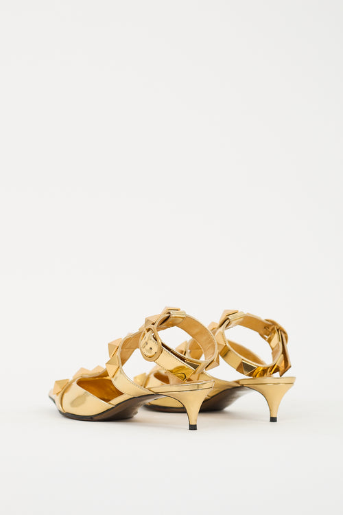 Valentino Gold Patent Roman Stud Low Heel